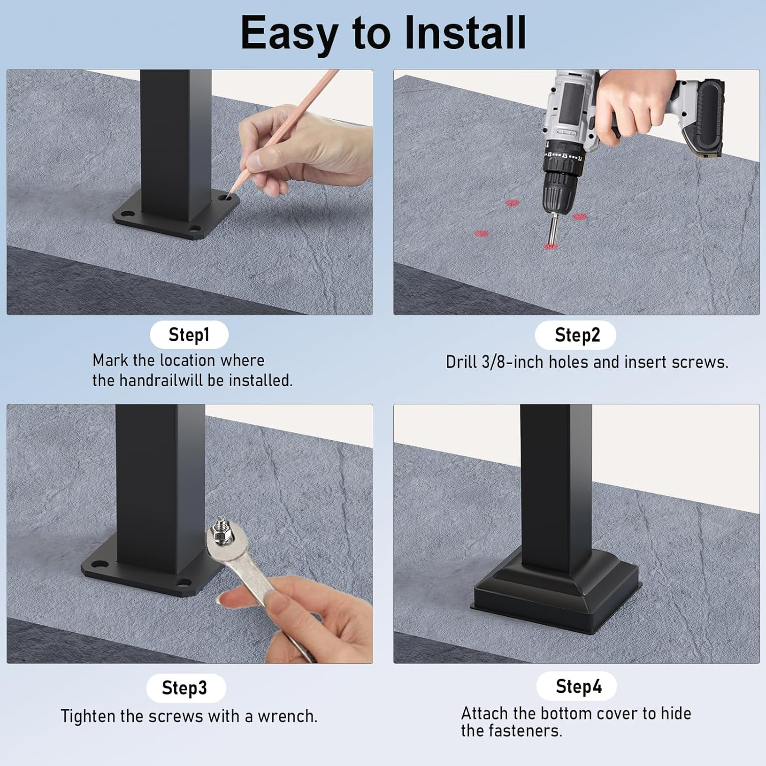 Outdoor Handrails for 2-3 Steps, Stair Railing Kit for Concrete & Porch Steps, A gallery