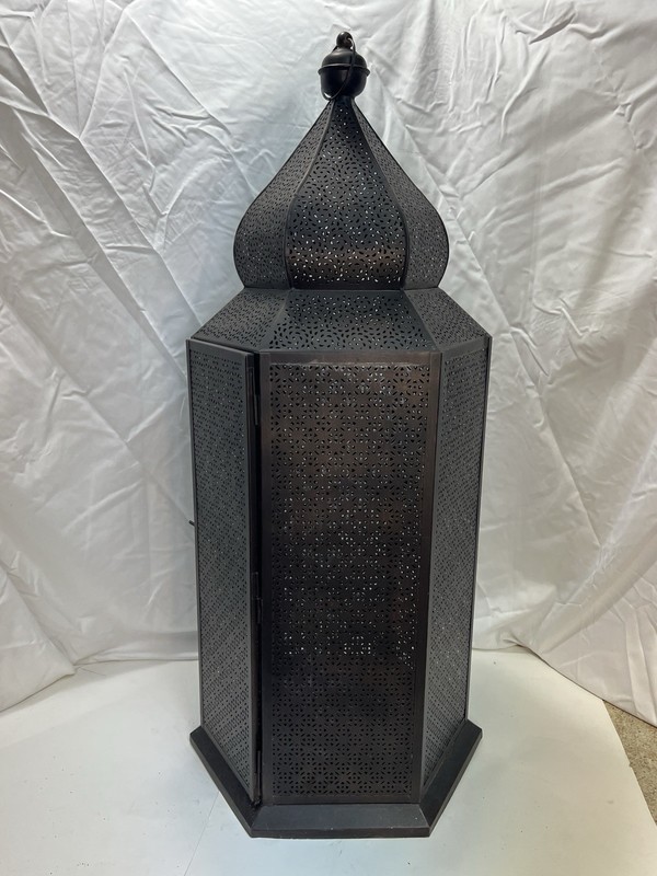 Large 30” Moroccan Floor/ Tabletop Lantern Pierced Metal Filigree Candle Holder gallery