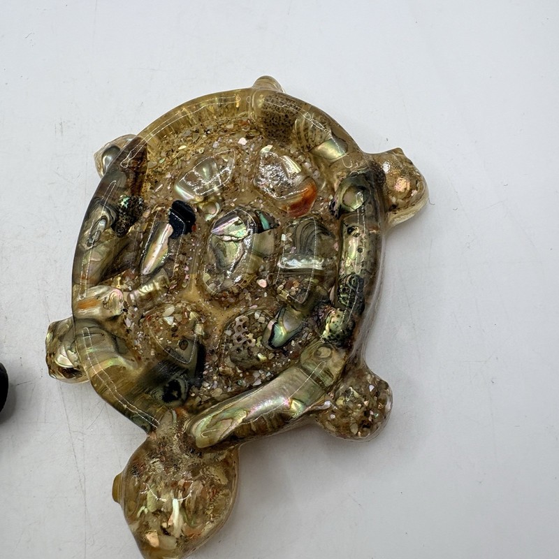 Acrylic Turtle Abalone Shell Trinket Soap Dish Pin Tray Vintage Set Of 2 5" gallery