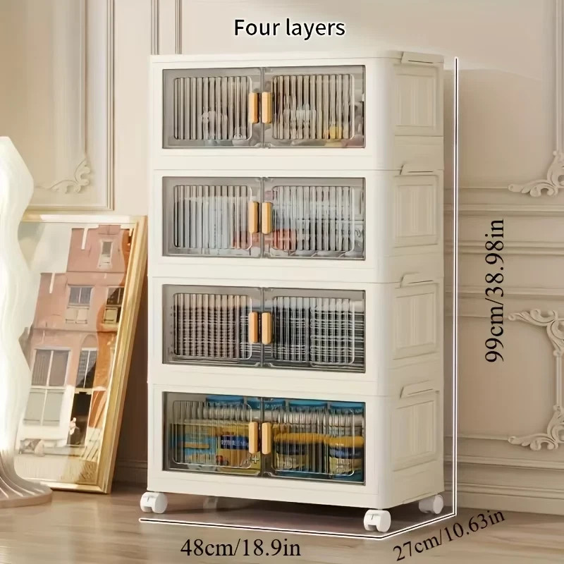 Stackable Storage Cabinet with Doors and Wheels Plastic Organizer Shelf gallery