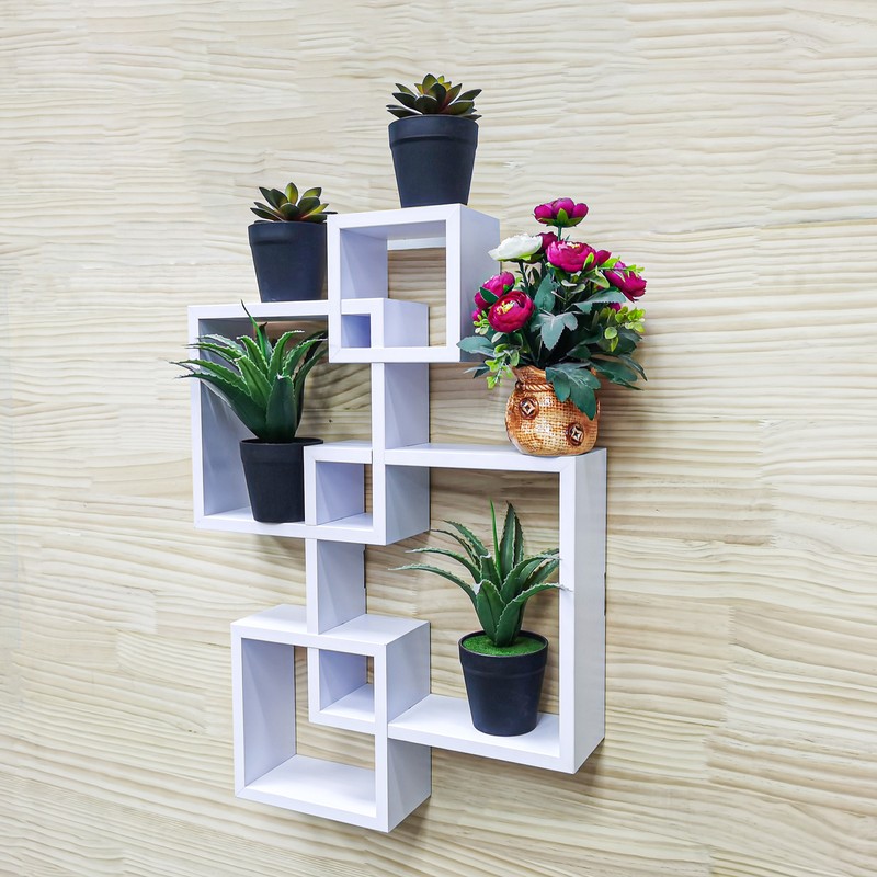FixtureDisplays? Wall Mount Cube Set Intersecting Shelves White 10151 gallery