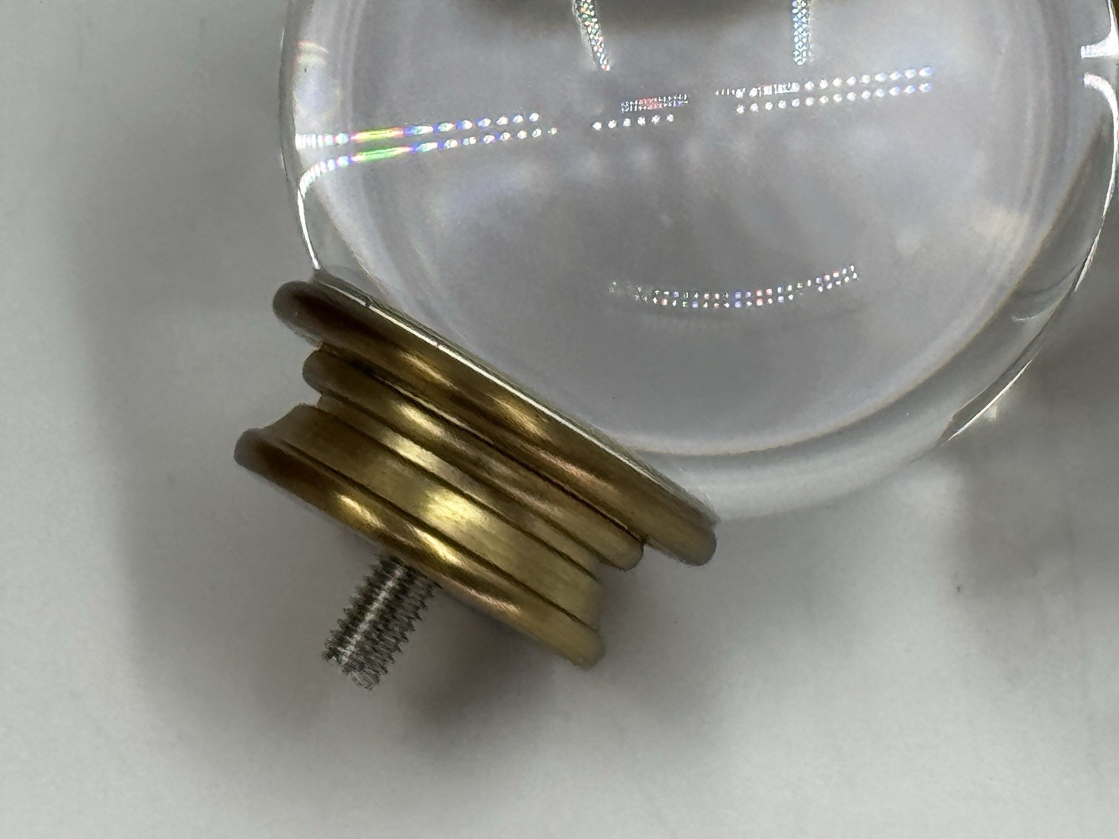 NIB Pottery Barn Standard Glass Ball Finials Set/2 Brass / Gold Clear 1.25” gallery