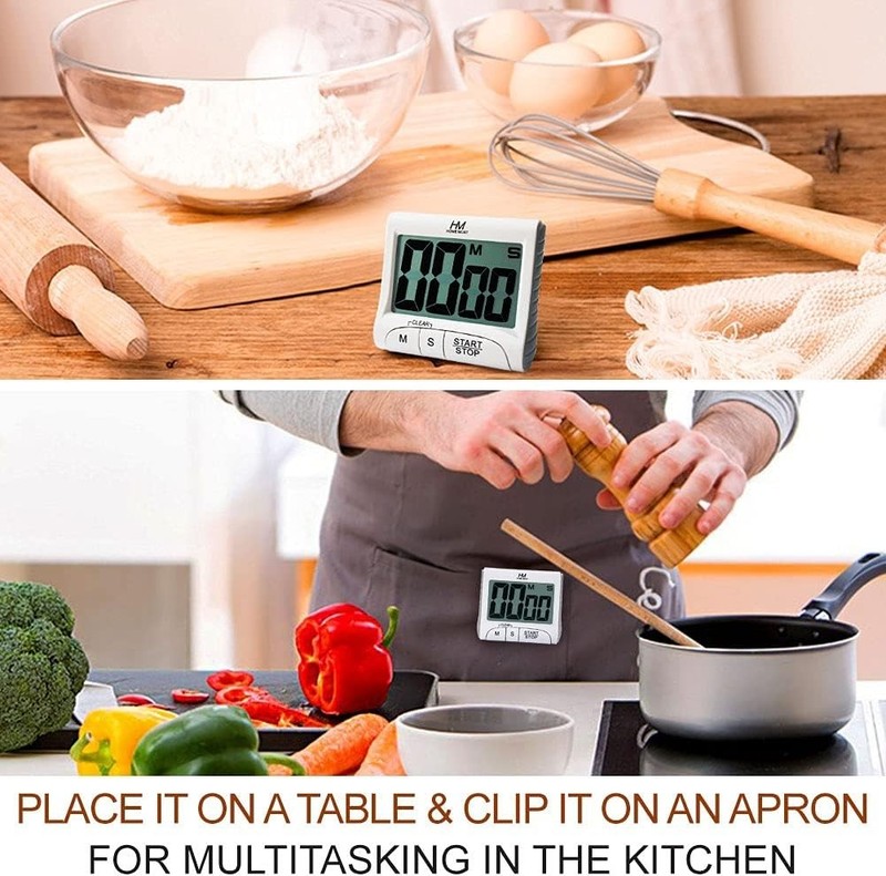 3" Large Display Digital Kitchen Timer - Sleek Matte White with Loud Alarm gallery