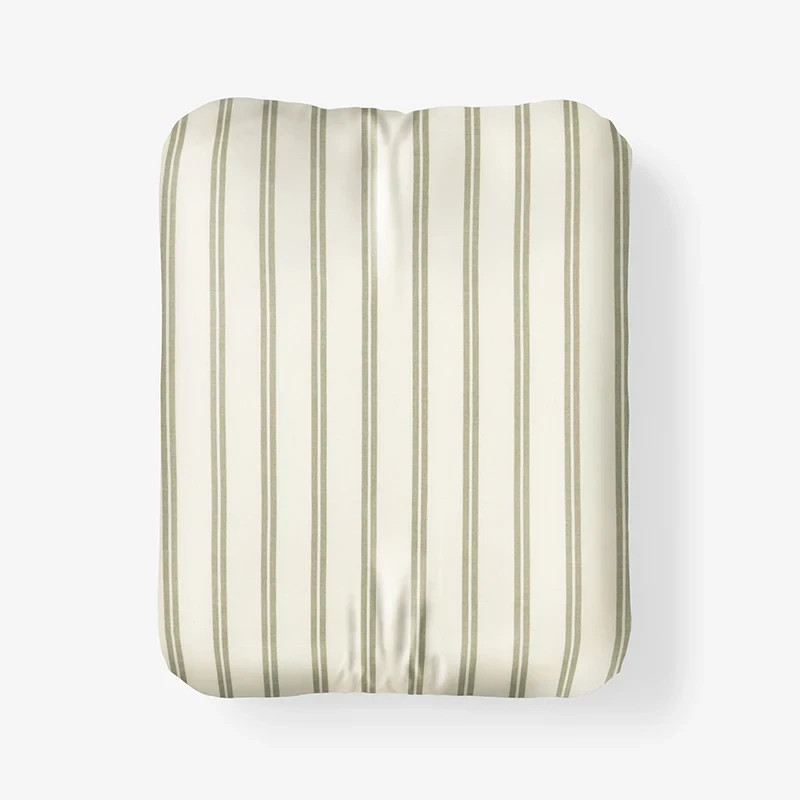 Cotton Percale Fitted Sheet – Moss Green Stripe, Queen gallery