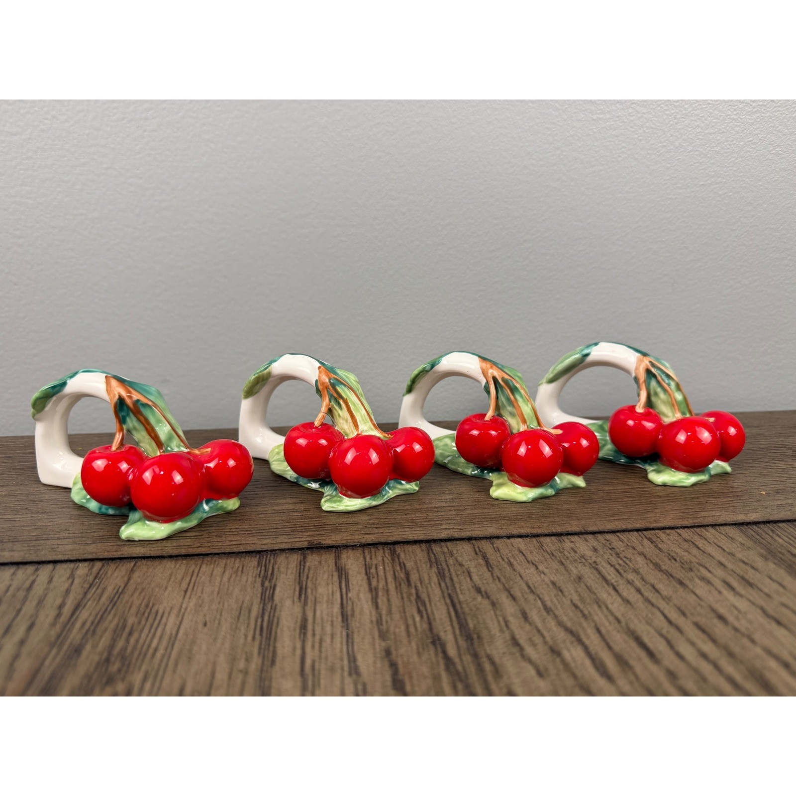 Vintage Fine Bone China Cherry Napkin Rings Set of 4 Fruit Ceramic gallery
