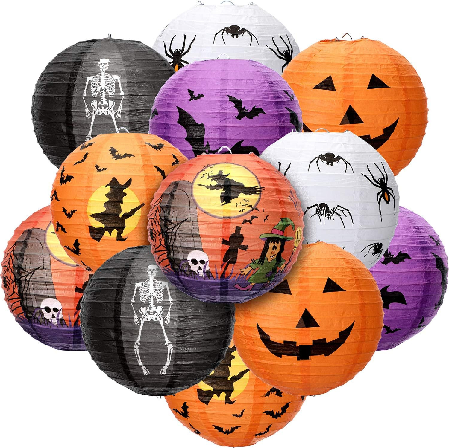 12 Pieces Halloween Paper Lanterns Jack O Lantern Pumpkin Hanging Lanterns Spide gallery