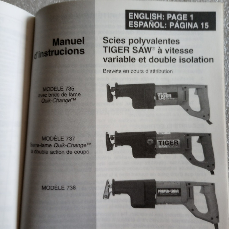2000 Porter Cable Instruction Manual Double Insulated Variable Speed Tiger Saw gallery