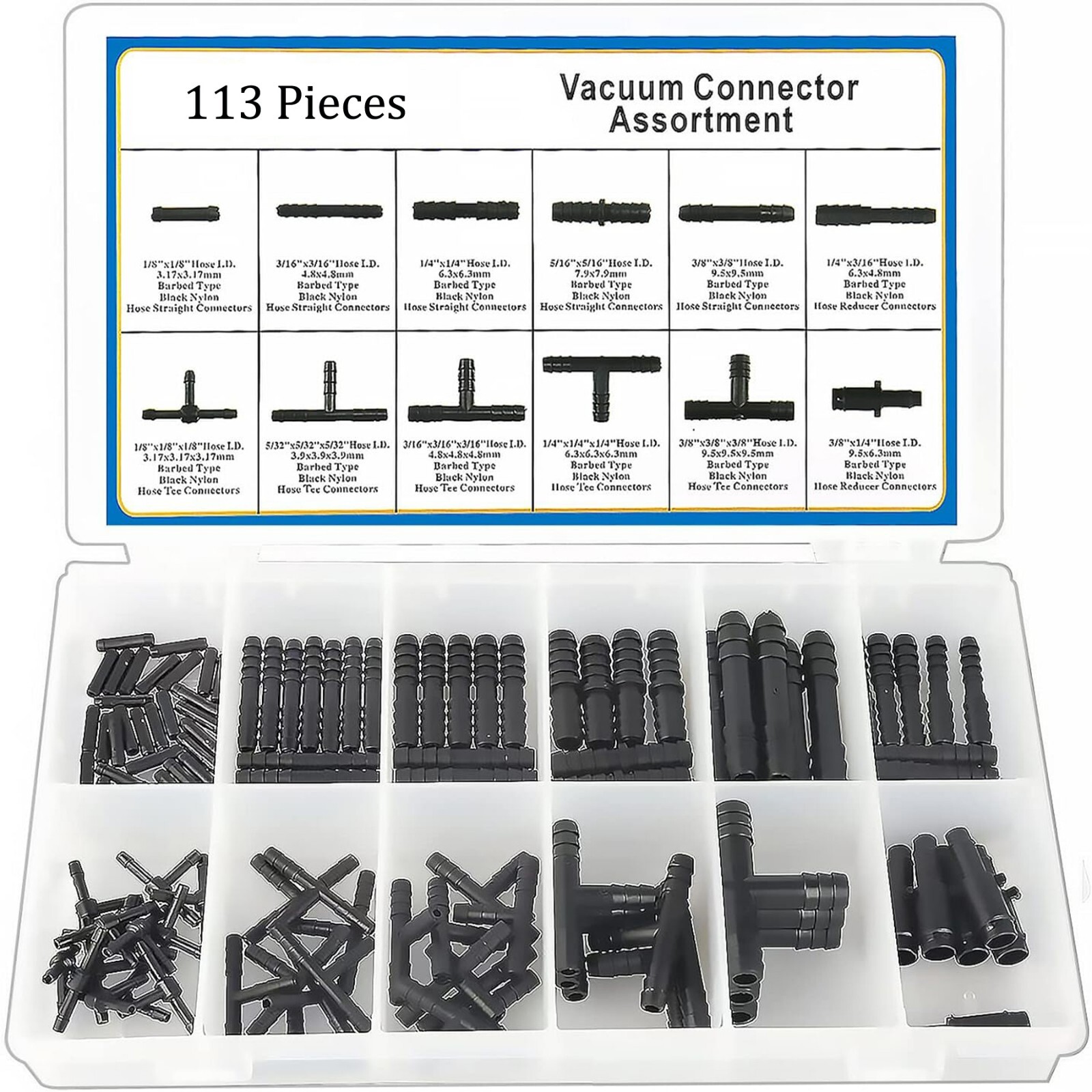 113Pcs 12 Sizes Barbed Type Automotive Vacuum Connector Assortment Kits US STOCK gallery