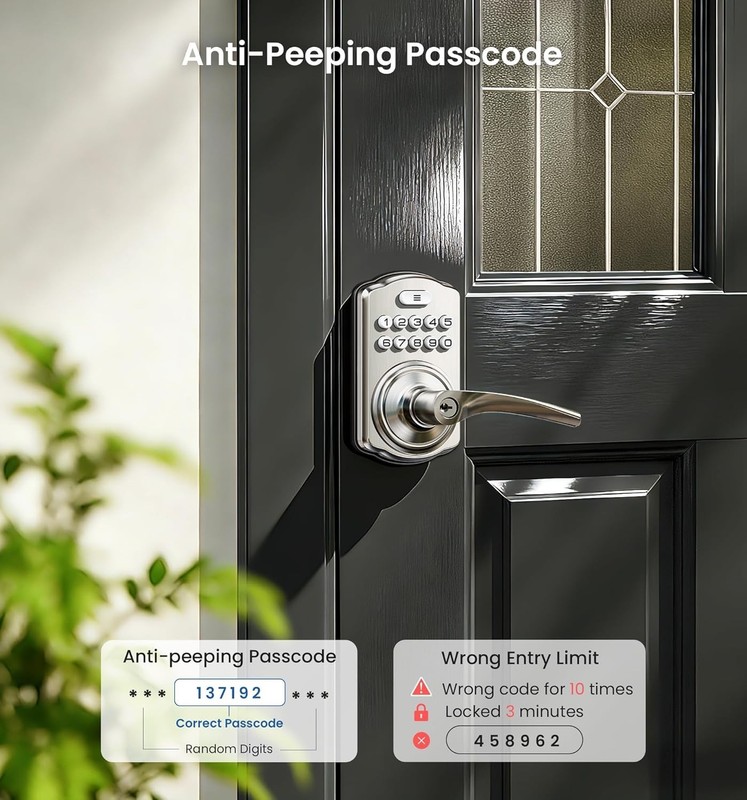 Keypad Door Lock with Handle, Keyless Entry for Front Door & Bedroom, Electro... gallery