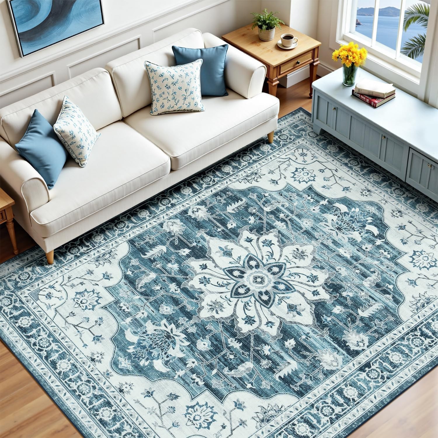 Boho Area Rugs Machine Washable Rug for Living Room Bedroom, Large 5X7 Vintage N gallery