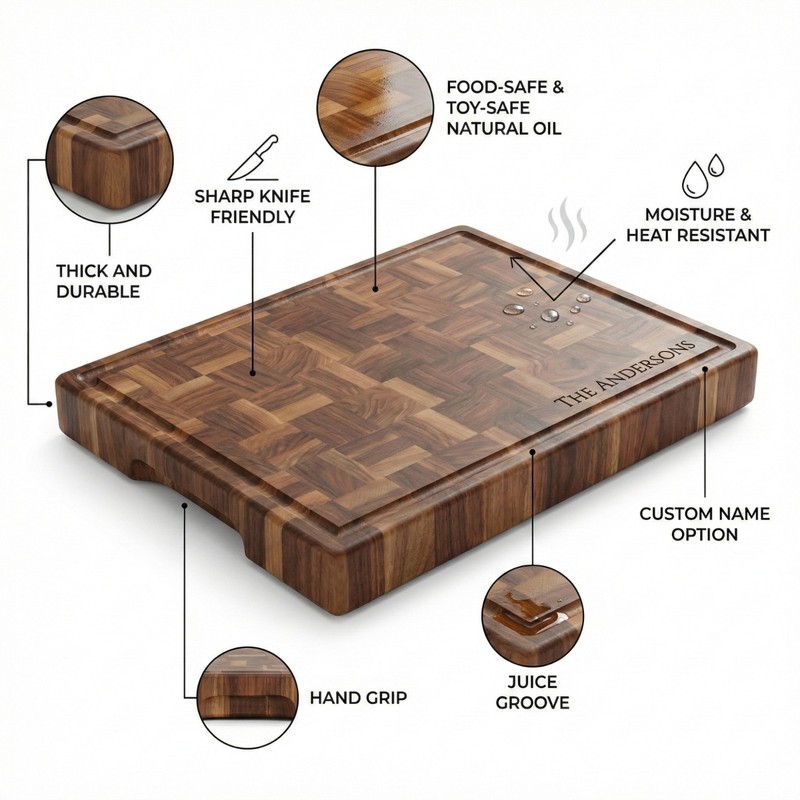 Solid Wood End Grain Walnut Cutting Board, Thick Charcuterie Chopping Block gallery