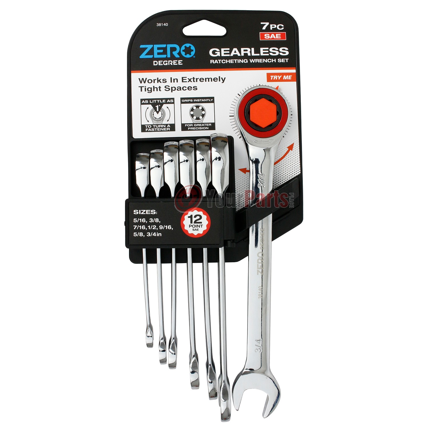 Zero Degree 7 Pc Gearless Ratcheting Wrench Set 12 Point SAE Tight Space Turn gallery