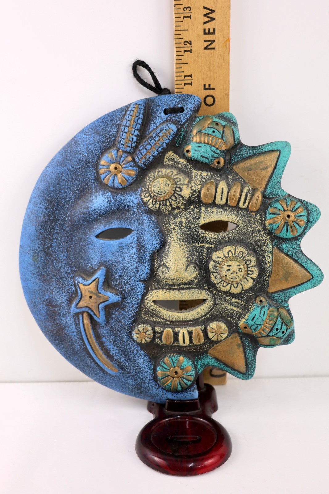 Vintage Terracotta 10" Celestial Sun And Moon Faces Wall Hanging Round gallery