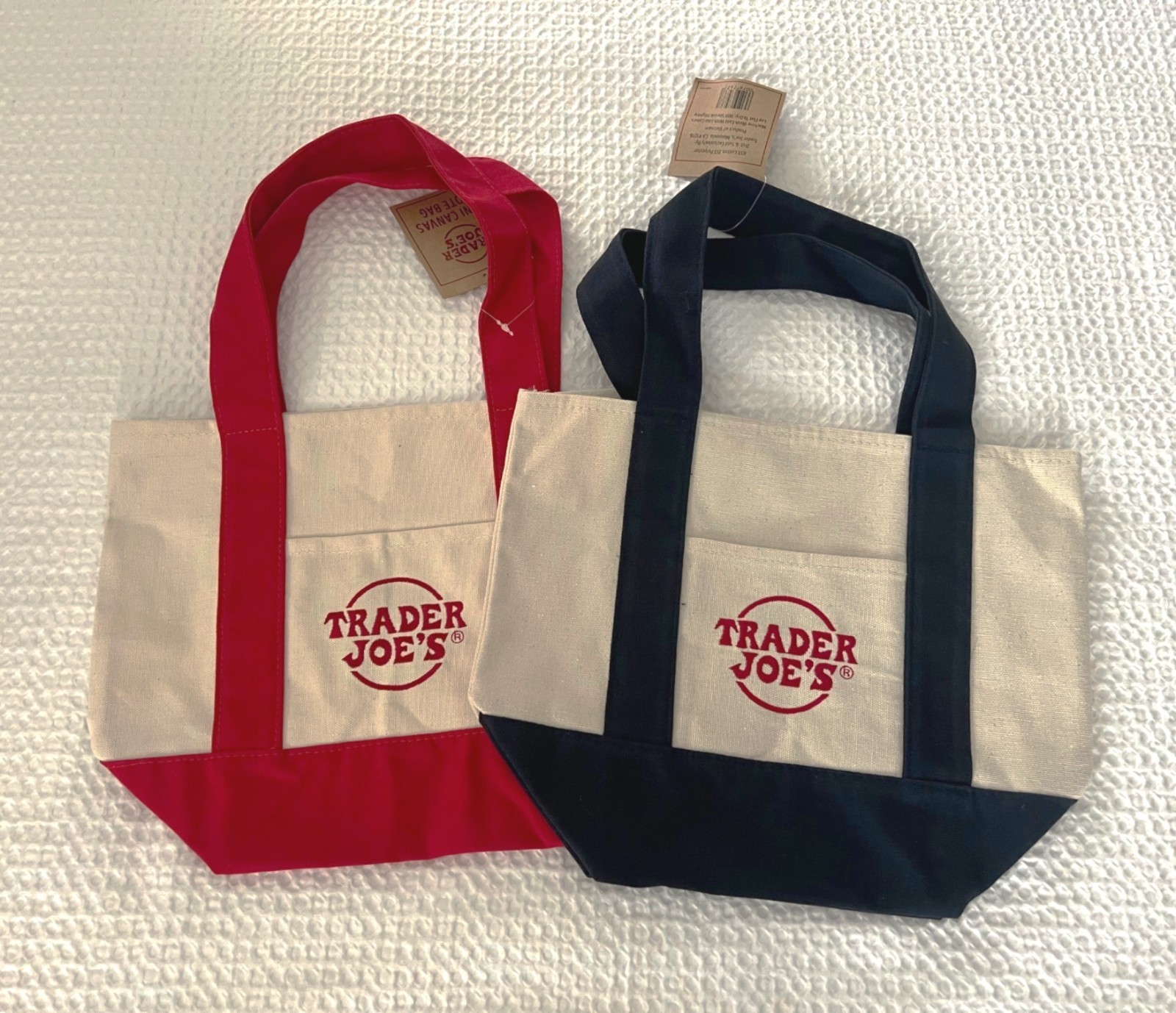 Trader Joe’s Mini Traditional Style Tote Bags Set of 4 –Blue, Green, Red, Yellow gallery