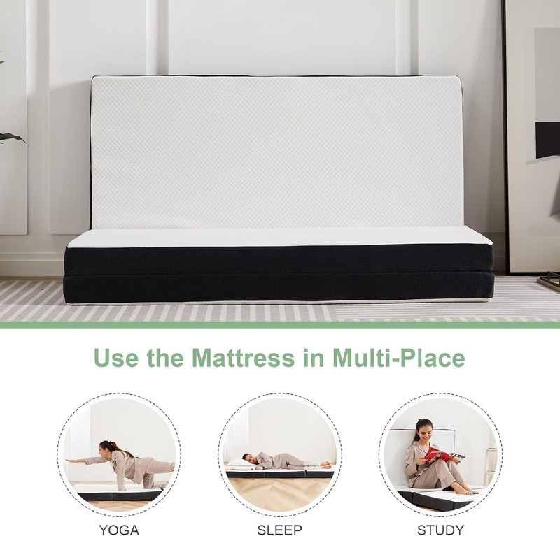 Tri-Fold Folding Mattress 4 inch Memory Foam Mattress Topper with Washable Cover gallery