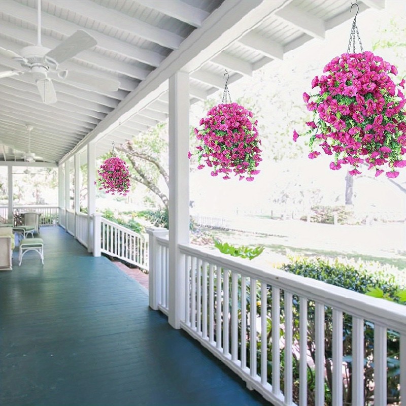 4Pcs UV Resistant Artificial Hanging Morning Glory Flower Faux Vine Garden Decor gallery