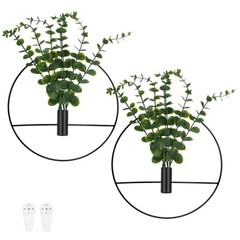 2 Set Hanging Planters with Artificial Eucalyptus Round Shape [Black]