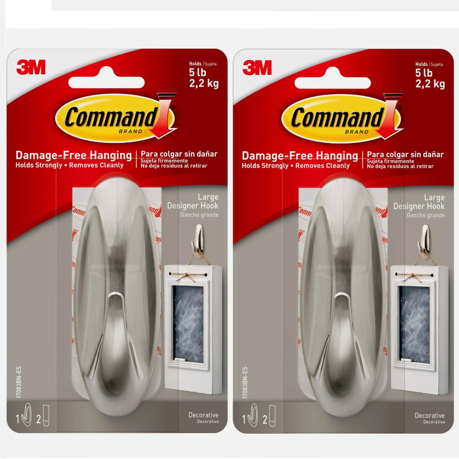 2 Packs 3M Command 1 Large Designer Hook & 2 Adhesive Strips Per Pack Max 5 lb gallery