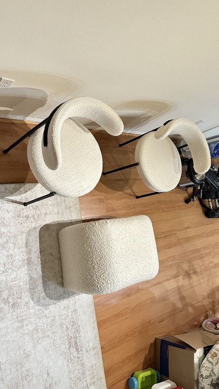 CB2 Bouclé Chairs + Bench bonus (set)- Designer Ivory Set (Made in Italy) gallery