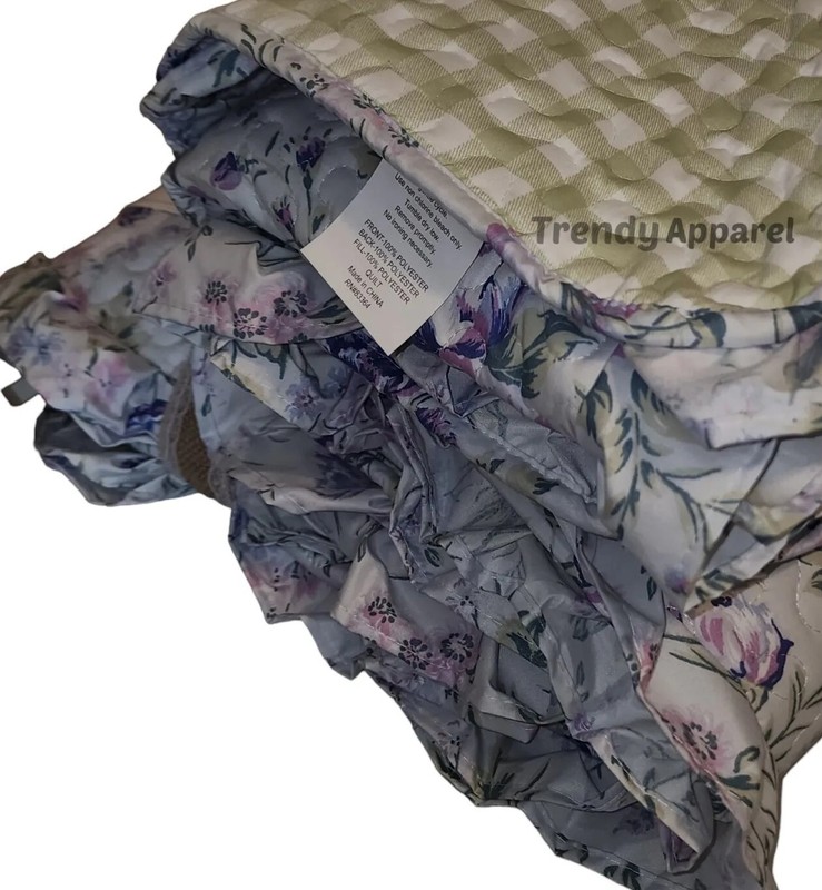 Shabby Chic, Reversible, Violet/Blue Floral, Ruffles QUEEN Quilt & Sham Set gallery