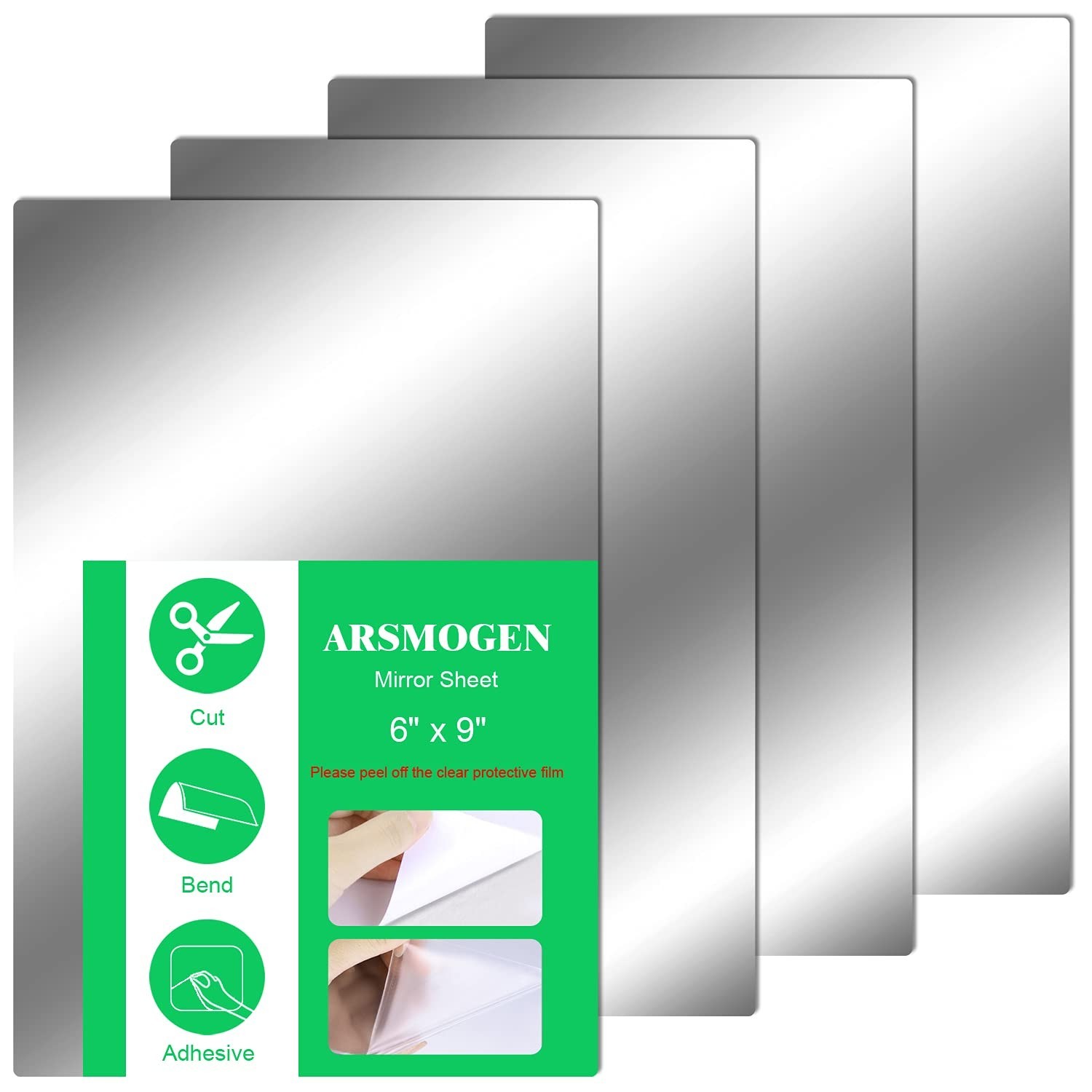 Flexible Cut-to-Size Mirror Sheets - 4 Pack, 6"x9", Self-Adhesive PETG Plastic S gallery