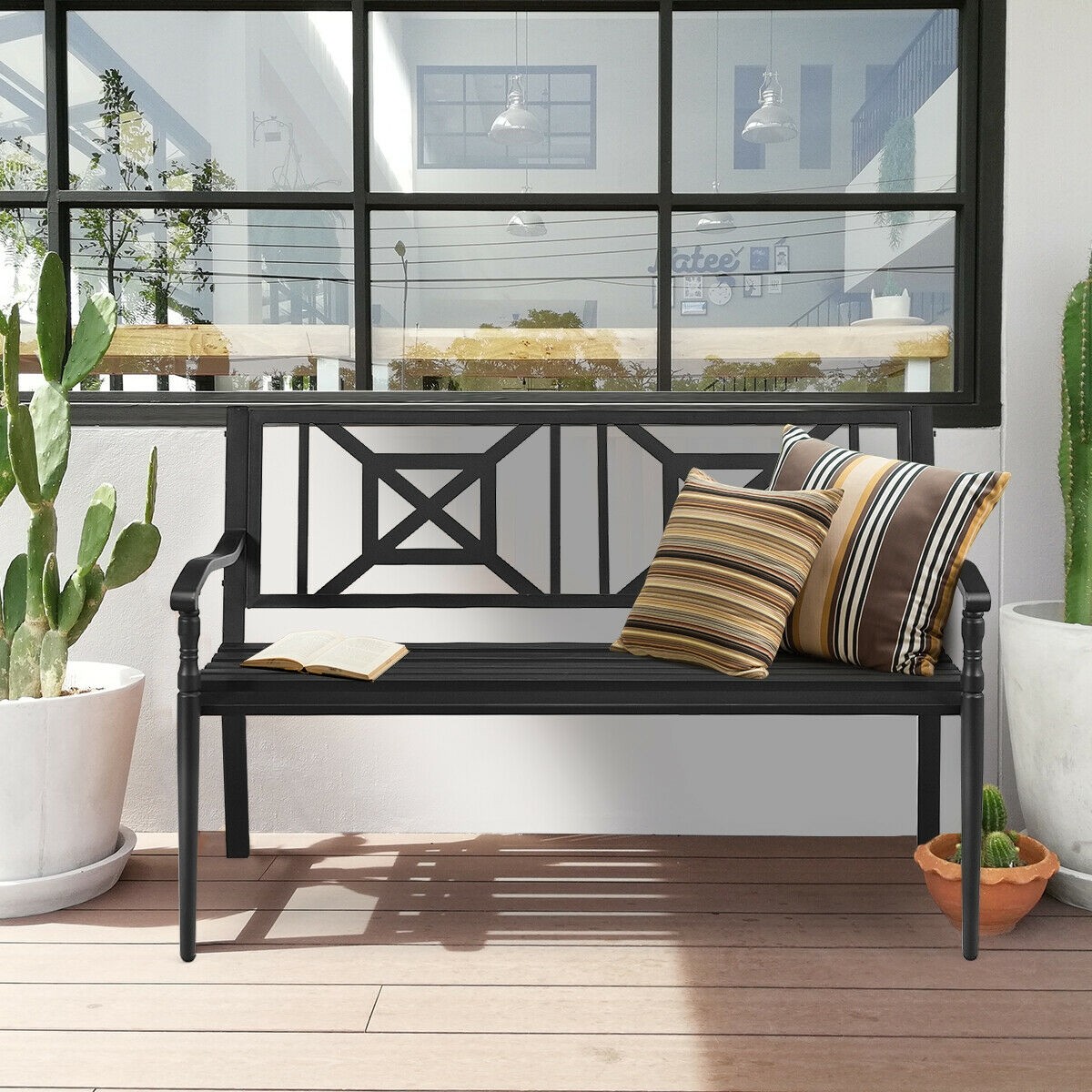 Patio Garden Bench with Powder Coated Steel Frame gallery