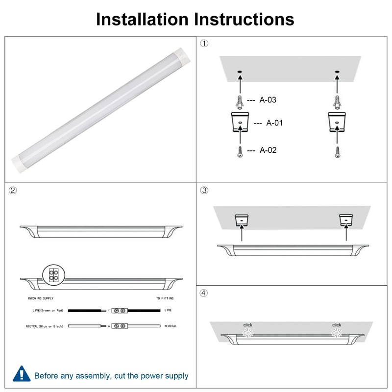 Colmeguna 2 Pack 3FT LED Batten Light, Ultra-Thin Ceiling Surface Mounted, 30... gallery