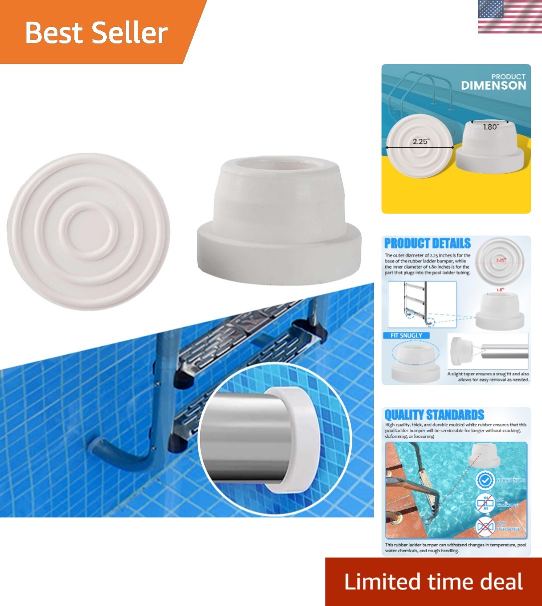 White Rubber Bumper Caps for 1.9" Pool Ladders - 2-Pack Safety Solution gallery