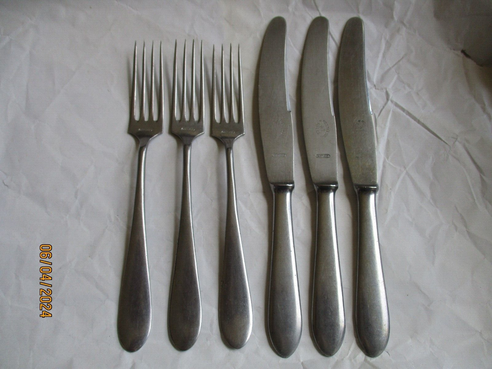 6 Flatware Pieces, ROST LESS STEEL, Stainless, Forks/Knives, Czechia Mortar Mark gallery