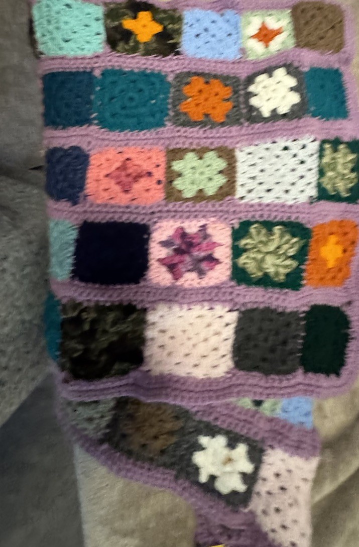 Handmade Crochet Granny Square Multicolor Vintage 33+inches long 18 inches w gallery