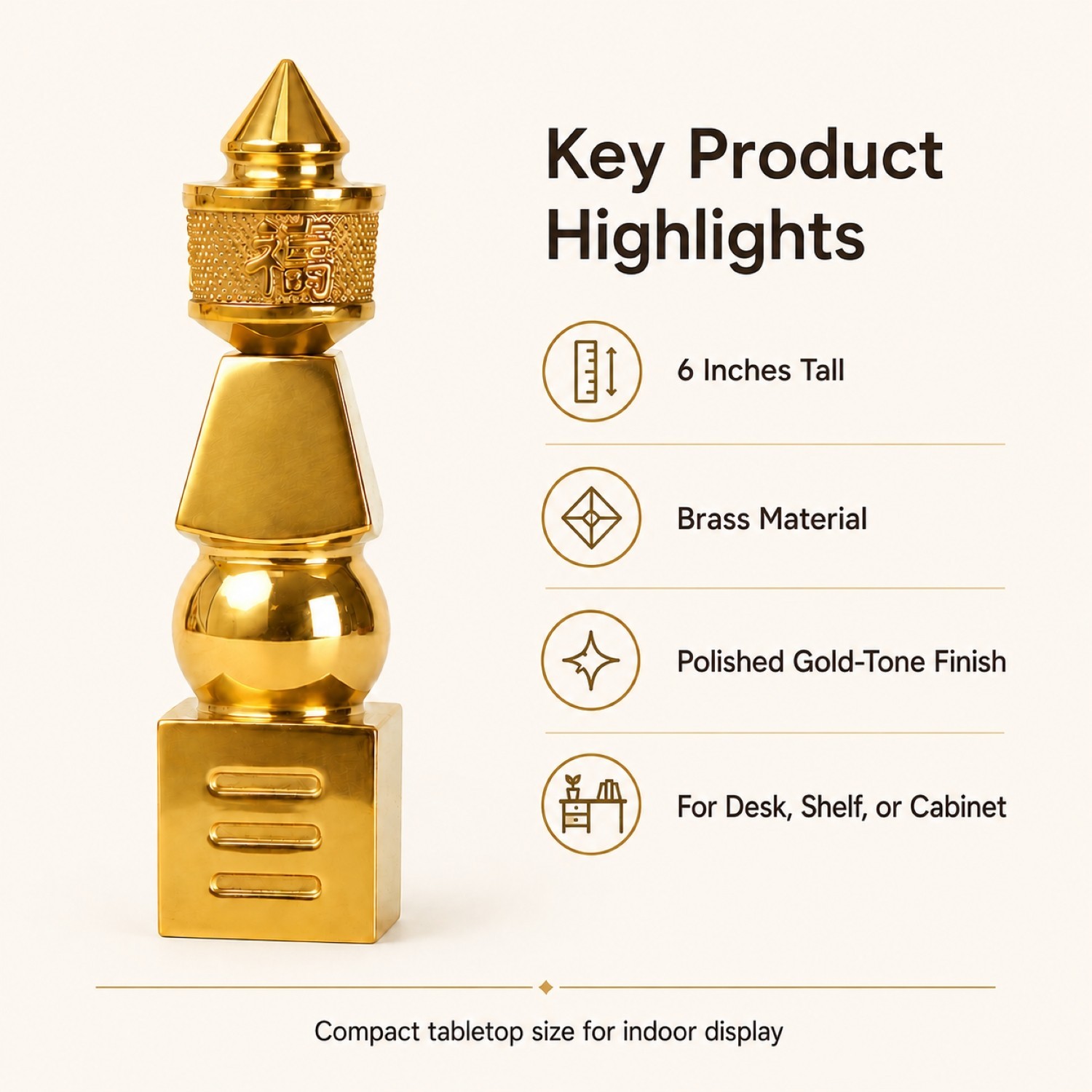 Five Element Pagoda Statue 6 Inch Brass Tabletop Feng Shui Gold Decor Figurine gallery