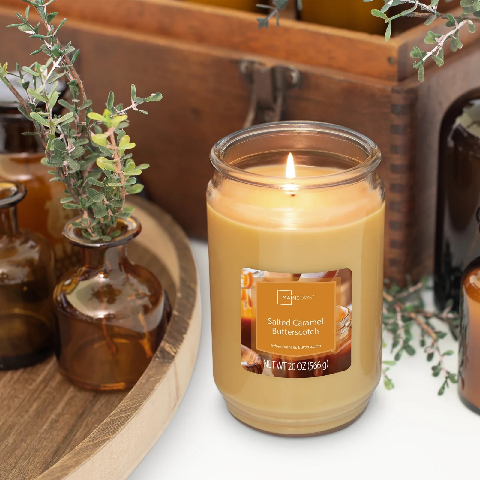 Mainstays Single-Wick Scented Glass Jar candle salted caramel Butterscotch...... gallery