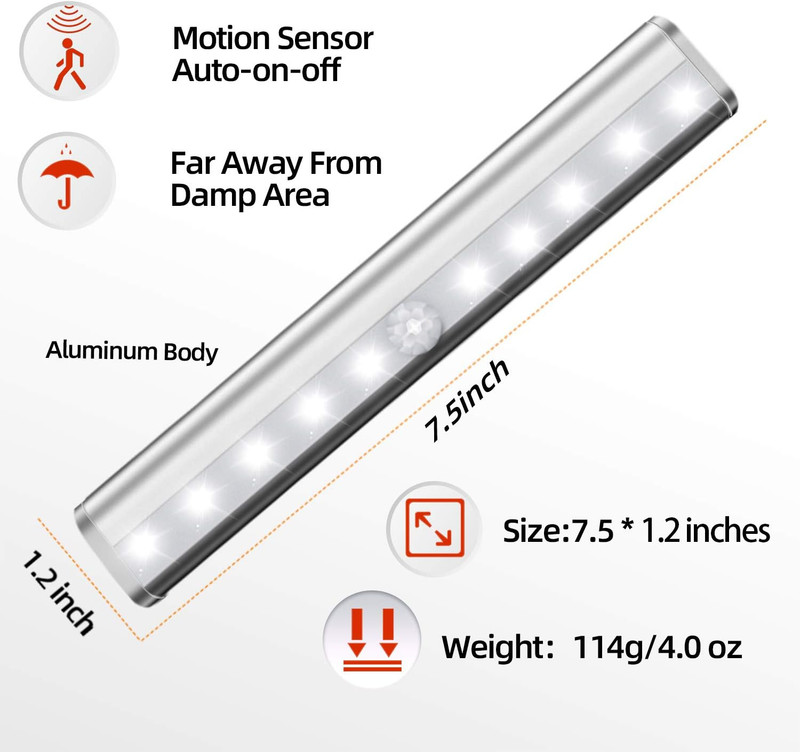 6 Pack LED Motion Sensor Lights, 10 LED Closet Battery Operated Lights, Stick-On gallery