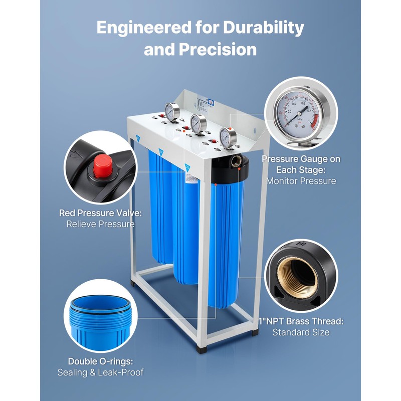 3-Stage Whole House Water Filter System 4.5" x 20" KDF Heavy Metal Removal gallery