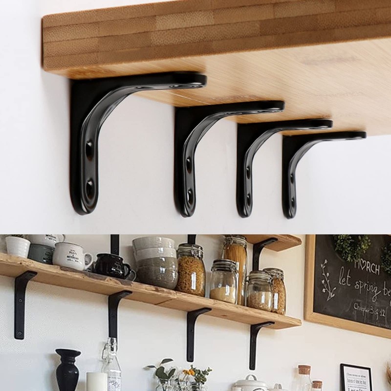 2 Pack Wall Shelf Support Bracket, 4 Inch Black L Corner Wall Mount Brackets ... gallery