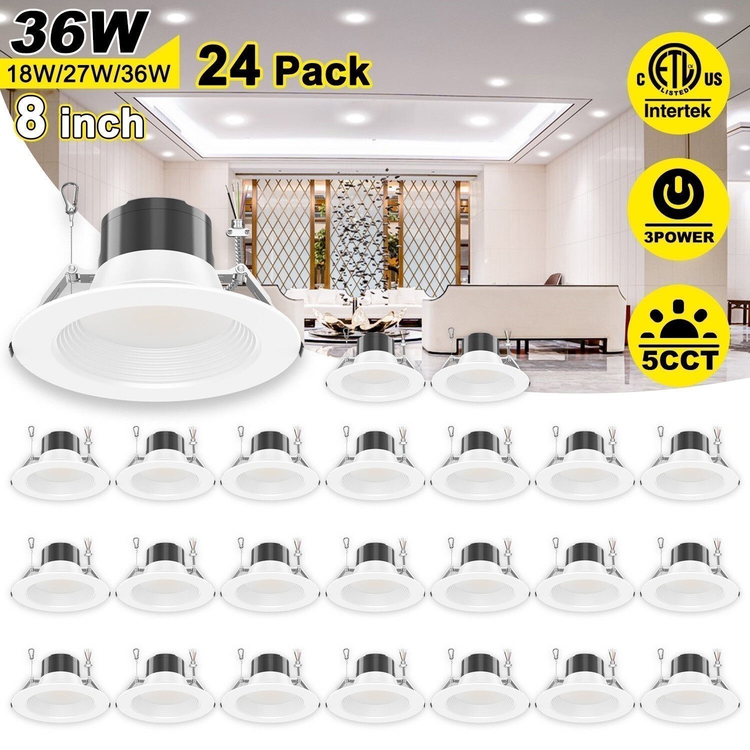 24 Pack 8 Inch Commercial Canless LED Downlight Recessed Ceiling Light Fixtures gallery