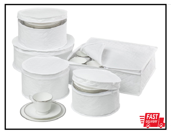 5-Piece Dinnerware Storage Set with Zipper Cushioned Quilted White NEW gallery