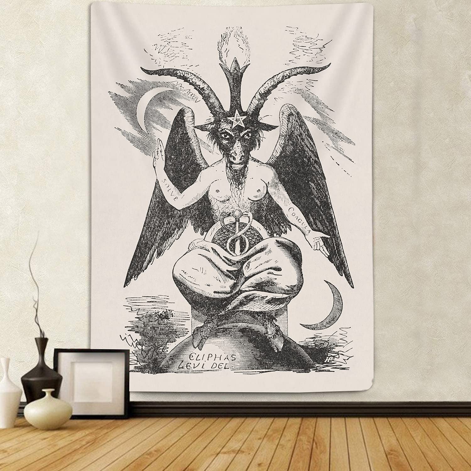 Gothic Devil Demon Tapestry Wall Hanging, Tarot Card Witch 60"L x 40"W, Black gallery