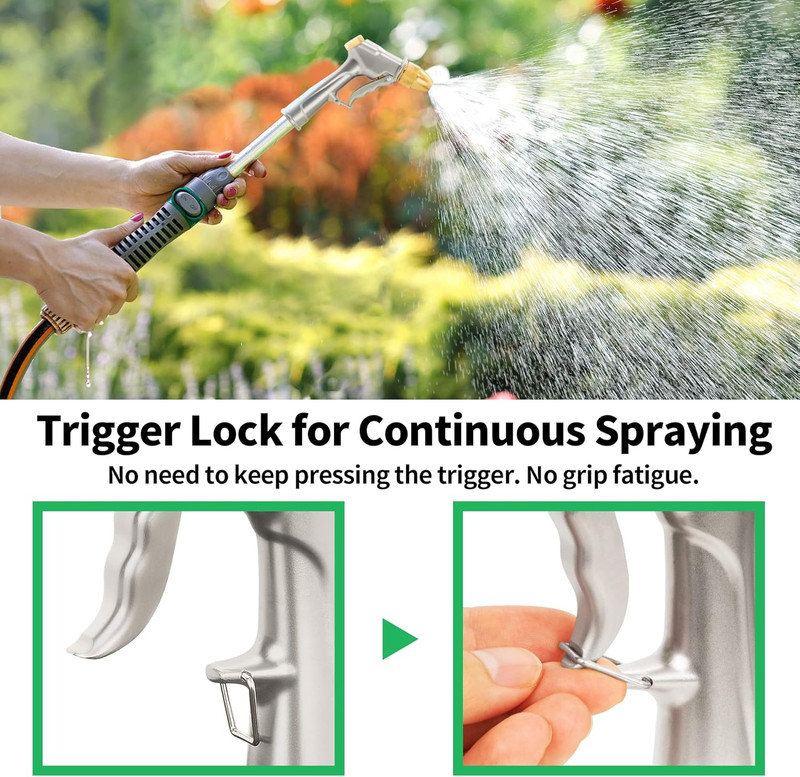 Metal Garden Hose Nozzle 4 Pattern High Pressure Sprayer Trigger Lock Leakproof gallery