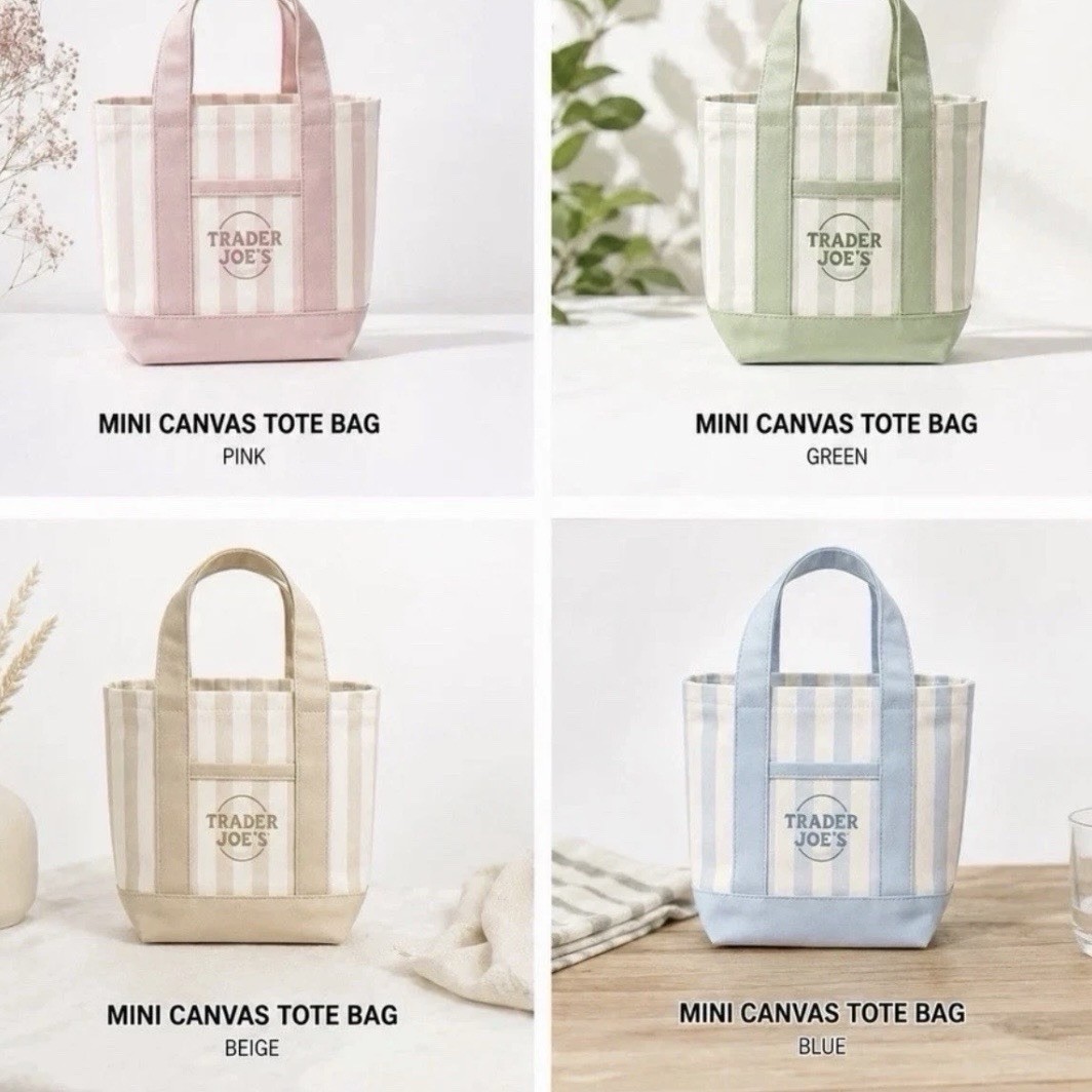 Trader Joe's Striped Canvas Mini Tote Bag Set 4 Colors Summer 2026 Limited gallery