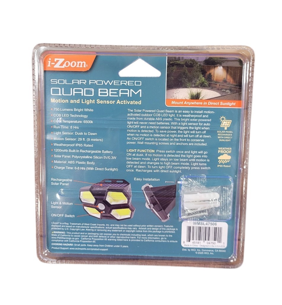 I-Zoom Solar Powered Quad Beam Motion Light 750 Lumens gallery