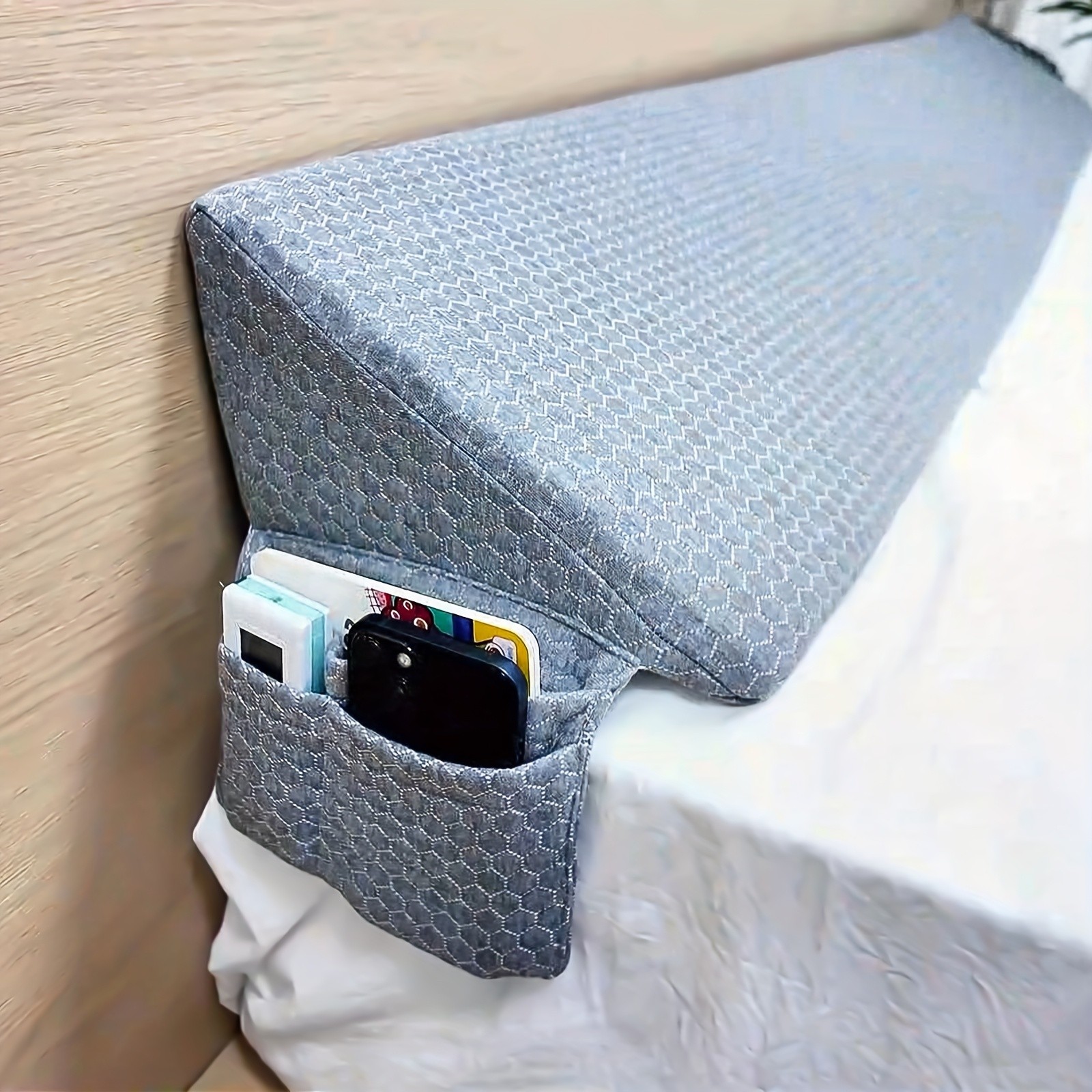 King/Queen Size Bed Wedge Pillow for Headboard Gap Filler Mattress Wedges Gray gallery