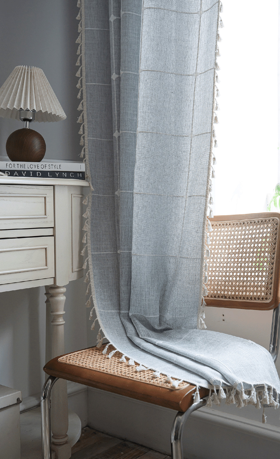 Grey 94 Inches Long Boho Curtains Farmhouse Bohemia Linen Curtains for Bedroom gallery