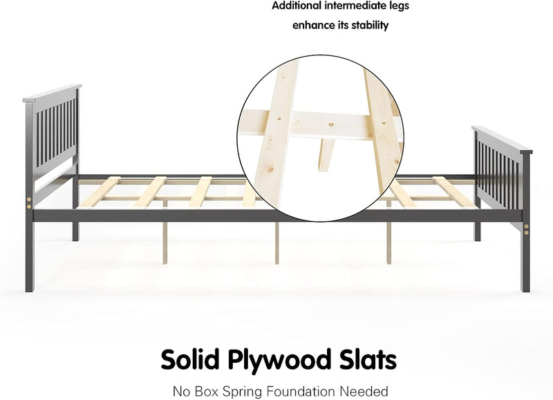 Queen Wood Bed Frame with Headboard - Sturdy 12" Platform Base gallery