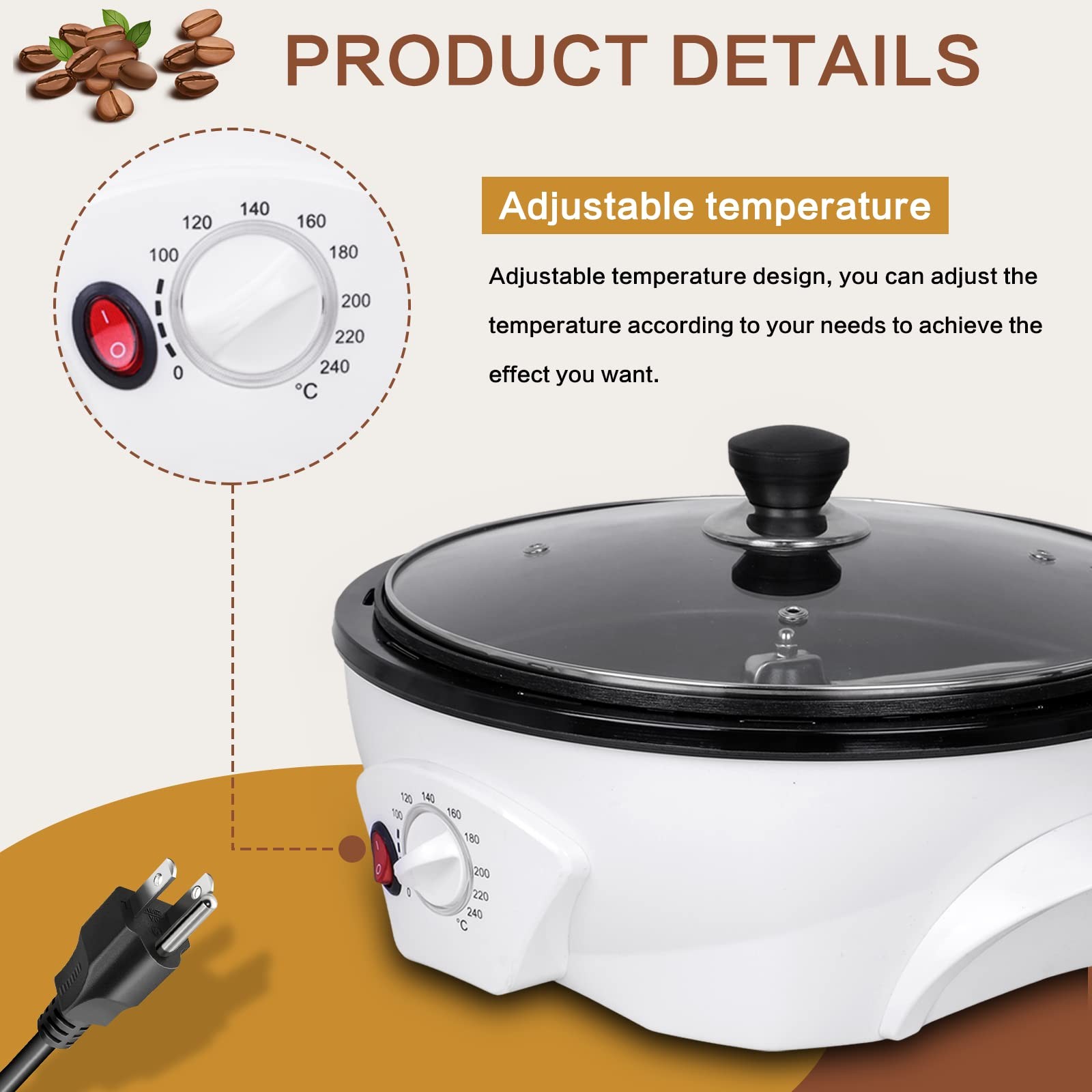 JIAWANSHUN Electric Coffee Bean Roaster for Home Use 1.1lb Capacity Temperature gallery