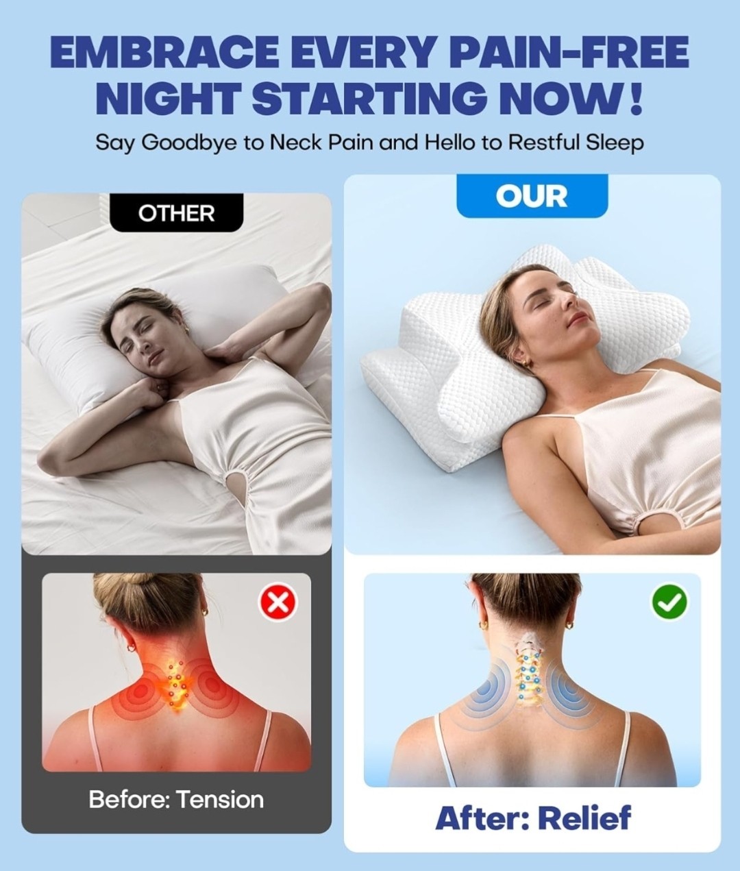Clinical-Level Relief Cervical Neck Pillow for Sleeping, Orthopedic Memory Foam gallery