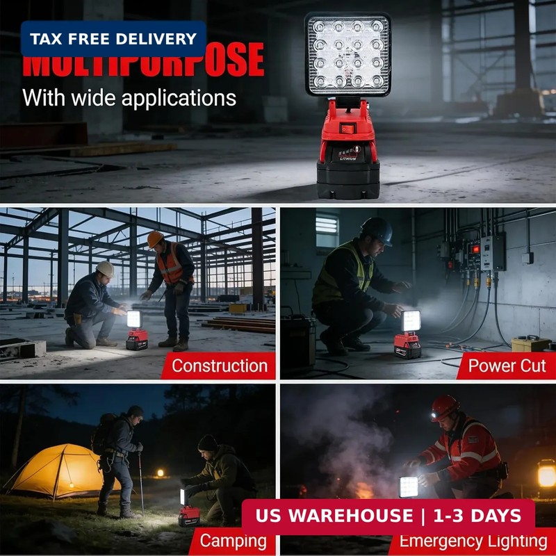 Cordless LED Work Light Compatible with Milwaukee M18 Battery, 5400 Lumens LED F gallery
