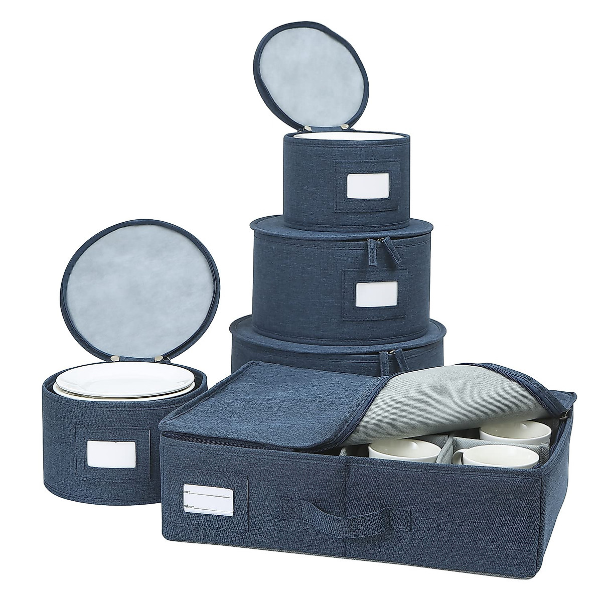 5Pc Hard Shell China Storage Containers Stackable Dish Plate Cup Organizer gallery