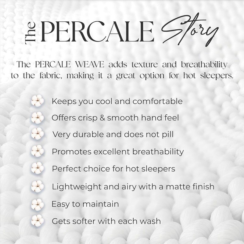 Organic 100% Cotton Percale Sheets Queen White- Crisp &Cooling Queen Sheets Set gallery