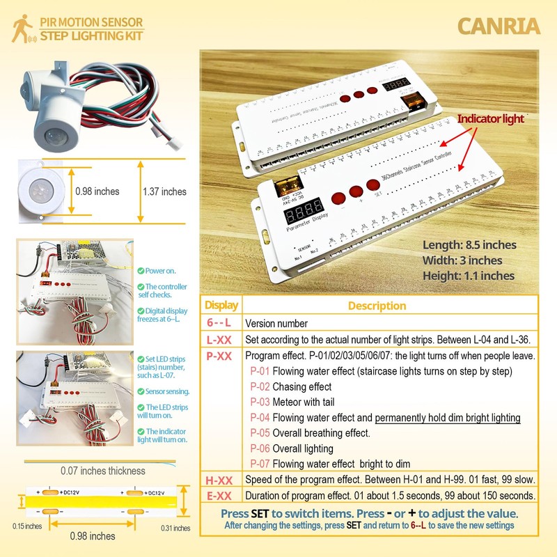CANRIA PIR Motion Sensor LED Stair Lights Indoor Outdoor Stairway Step Stairc... gallery